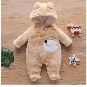 Adorable Bear Design Fleece Hooded Footed Baby Winter Snowsuit Sz 9-12 Mos
